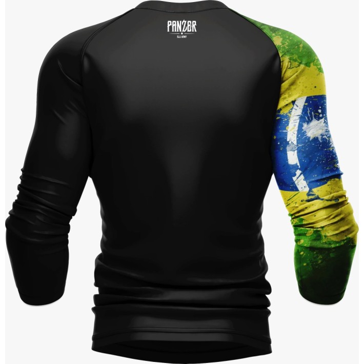Rashguard Masculino Brasil Jiu-Jitsu Tecido de alta compressão com proteção térmica e ação anti-odor.