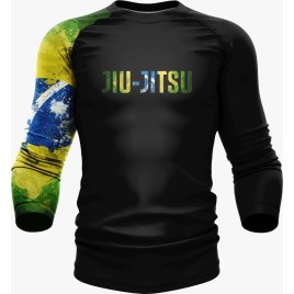 Rashguard Masculino Brasil Jiu-Jitsu Tecido de alta compressão com proteção térmica e ação anti-odor.