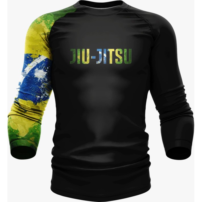 Rashguard Masculino Brasil Jiu-Jitsu Tecido de alta compressão com proteção térmica e ação anti-odor.