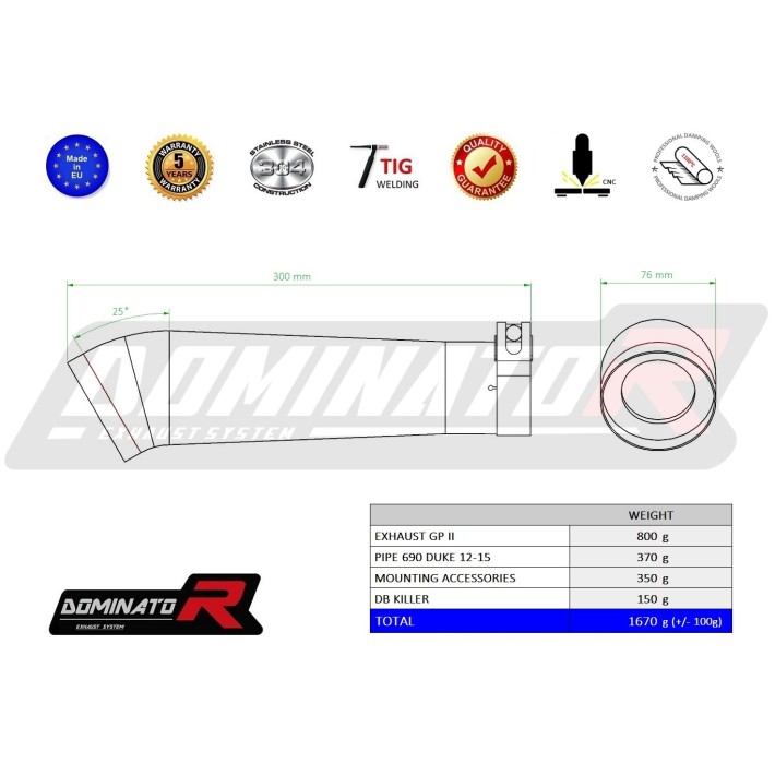 PONTEIRA DE ESCAPE DOMINATOR KTM DUKE 690 R - KT014DD