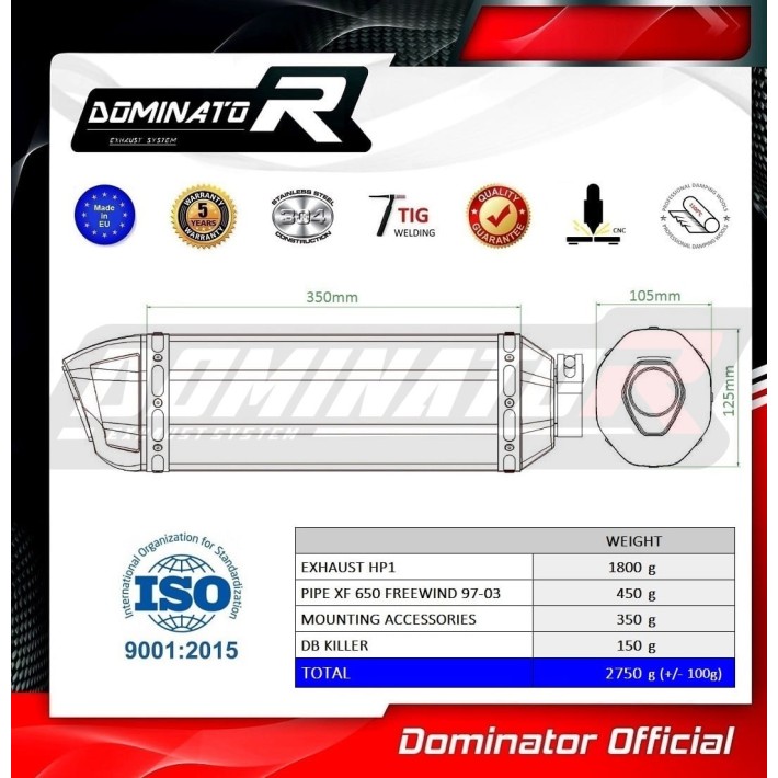 PONTEIRA DE ESCAPE DOMINATOR SUZUKI XF 650 FREEWIND - SU008DFBL