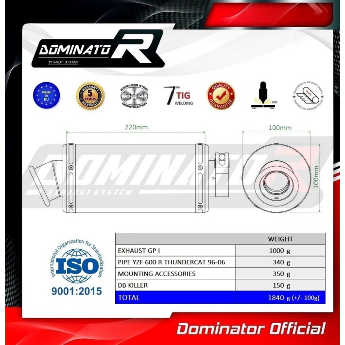 PONTEIRA DE ESCAPE DOMINATOR YAMAHA YZF 600R THUNDERCAT - YA012DC
