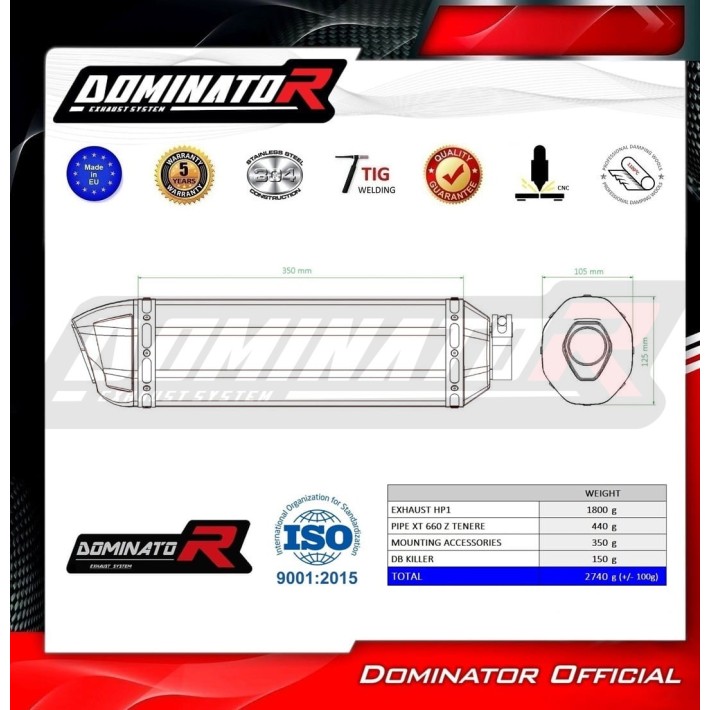 PONTEIRA DE ESCAPE DOMINATOR YAMAHA XT 660Z TENERE - YA033DFBL