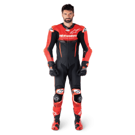 Fato Alpinestars GP-R7 Pele - 1 Peça — Preto Médio Vermelho