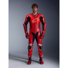 Fato Alpinestars Gp Plus V4 Sprint Pele - 1 Peça — Vermelho Fluo Médio Vermelho Branco