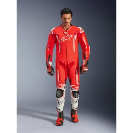 Fato Alpinestars GP Tech V5 Pele - 1 Peça — Vermelho Fluo Vermelho Vivo Branco