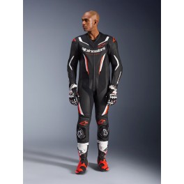 Fato Alpinestars GP Force V2 Pele - 1 Peça — Preto Branco Vermelho Fluo