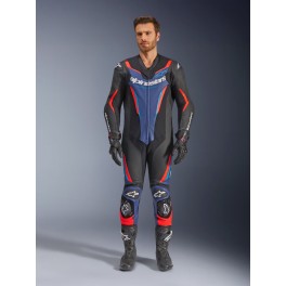 Fato Alpinestars GP Force V2 Pele - 1 Peça — Preto Azul Vermelho Fluo