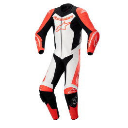 Fato Alpinestars Gp Force Lurv Pele - 1 Peça — Vermelho Fluo Branco Preto