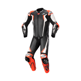 Fato Alpinestars Racing Absolute V2 Pele - 1 Peça — Preto Branco Vermelho Fluo