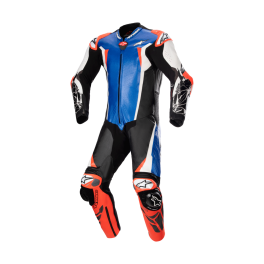 Fato Alpinestars Racing Absolute V2 Pele - 1 Peça — Metalizado Azul Preto Branco Vermelho Fluo