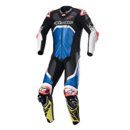Fato Alpinestars GP Tech V4 Pele — Preto Azul Amarelo Fluo