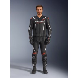 Fato Alpinestars GP Force V2 Pele - 2 Peças — Preto Branco Vermelho Fluo