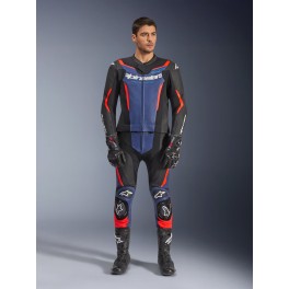 Fato Alpinestars GP Force V2 Pele - 2 Peças — Preto Azul Vermelho Fluo
