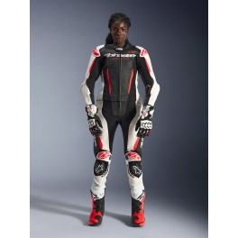Fato Alpinestars Stella GP-R7 Pele - 2 Peças — Preto Branco Vermelho Fluo