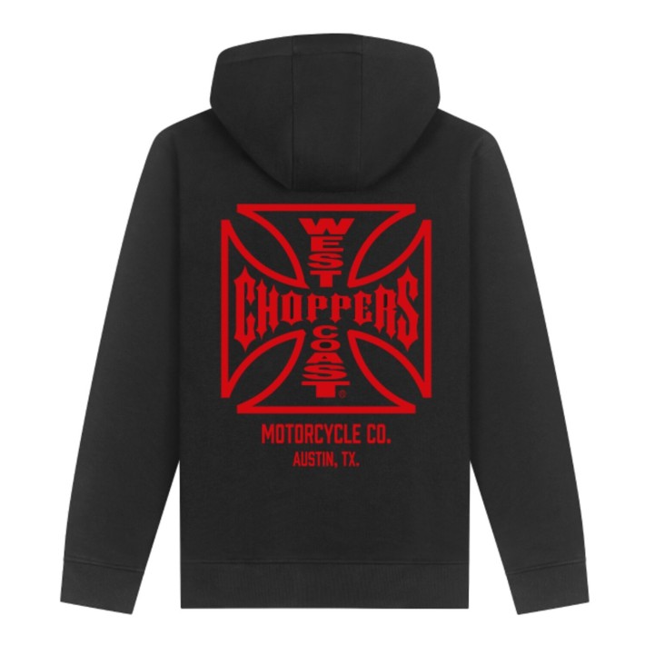 Casaco com capuz e fecho West Coast Choppers ATX Cross preto/vermelho