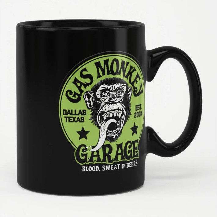 Caneca Gas Monkeys Garage Logótipo verde — preto/verde
