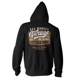 Sweat com capuz e fecho Gas Monkeys Garage Rusty Hot Rod — preto