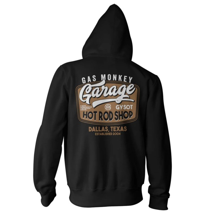 Sweat com capuz e fecho Gas Monkeys Garage Rusty Hot Rod — preto