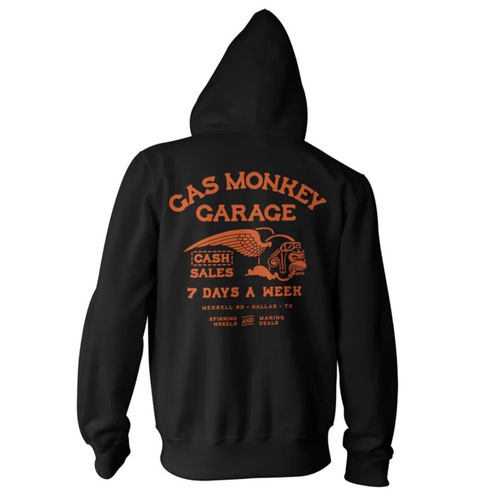 Sweat com capuz e fecho Gas Monkeys Garage Cash Monkey — preto