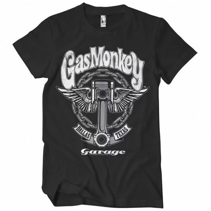 T-shirt Gas Monkeys Garage Garage Big piston — preto