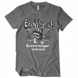 T-shirt Gas Monkeys Garage Custom motors skull — cinzento escuro