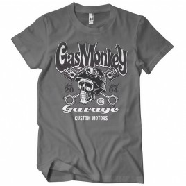 T-shirt Gas Monkeys Garage Custom motors skull — cinzento escuro