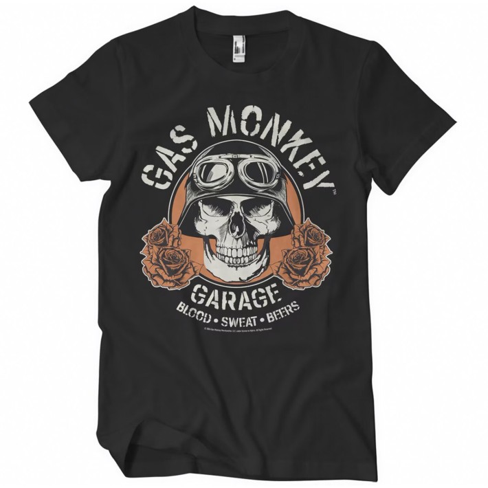 T-shirt Gas Monkeys Garage Garage Skull — preto