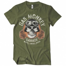 T-shirt Gas Monkeys Garage Garage Skull — verde oliva