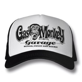 Boné Gas Monkeys Garage Logo trucker — branco/preto