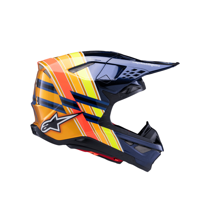 Capacete Alpinestars Supertech M10 TLD Edition 25 ECE 22.06 — Escuro Azul Laranja Amarelo Fluo Vermelho Brilhante