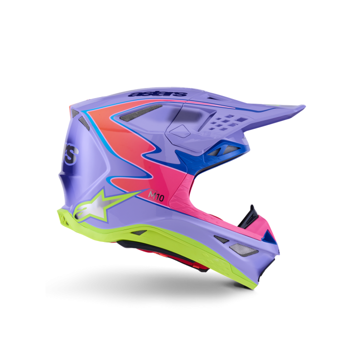 Capacete Alpinestars Supertech M10 Jett Lawrence R01 ECE 22.06 — Roxo Rosa Fluo Amarelo Fluo Brilhante