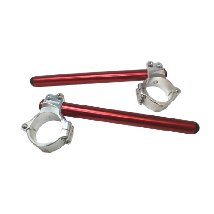 Avanços de guiador Accossato CP003 — cor do tubo: Vermelho; diâmetro da forquilha: 51 mm; cor da abraçadeira: Prateado; comprimento do tubo: 280 mm; tipo de tubo: Sem tampões