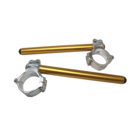 Avanços de guiador Accossato CP003 — cor do tubo: Dourado; diâmetro da forquilha: 51 mm; cor da abraçadeira: Prateado; comprimento do tubo: 280 mm; tipo de tubo: Sem tampões