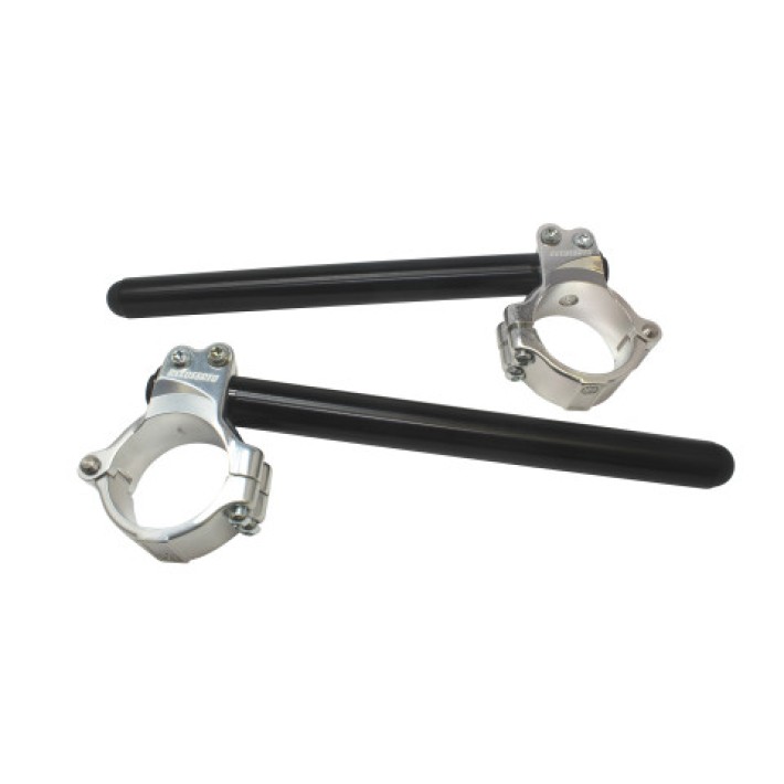 Avanços de guiador Accossato CP003 — cor do tubo: Preto; diâmetro da forquilha: 52 mm; cor da abraçadeira: Prateado; comprimento do tubo: 280 mm; tipo de tubo: Sem tampões